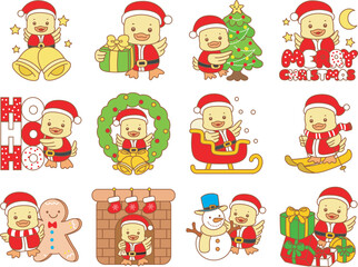 Cute Duck christmas vector icon. Funny baby Duck animal series christmas illustration.