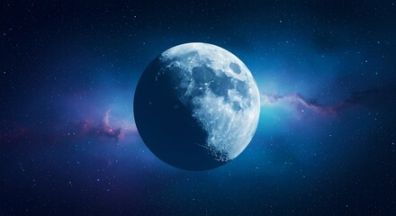 Fototapeta premium Stunning Space Background with Moon & Stars - Lunar Surface, Galaxy, Celestial Night Sky Scene - Cosmic Science Fiction Art, Wallpaper, Digital Design for Phone & Desktop
