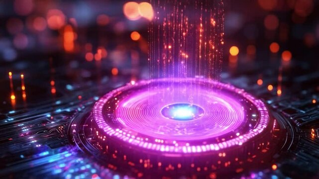 An intricate quantum circuit showcases qubits in superposition and entanglement. The vibrant colors highlight decoherence effects while illustrating the complex interactions of quantum states.