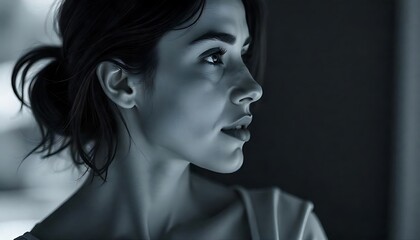 Muted Black-and-White Profile Portrait of a Woman
