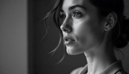 Muted Black-and-White Profile Portrait of a Woman