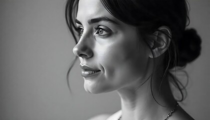 Muted Black-and-White Profile Portrait of a Woman