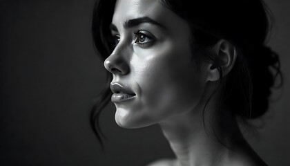 Muted Black-and-White Profile Portrait of a Woman