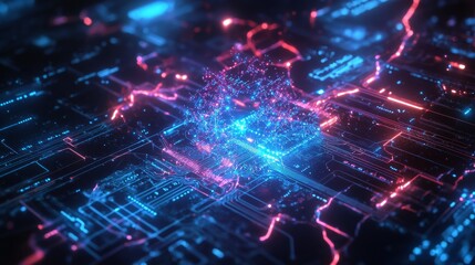 Fototapeta premium Quantum Computing Core with Glowing Entangled Particles