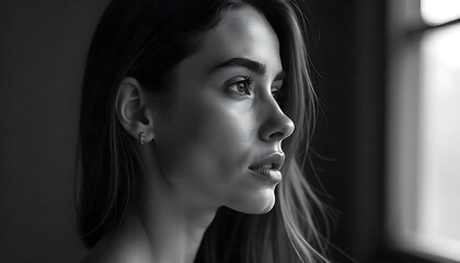 Muted Black-and-White Profile Portrait of a Woman