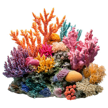 Colorfull coral reef isolated on transparent