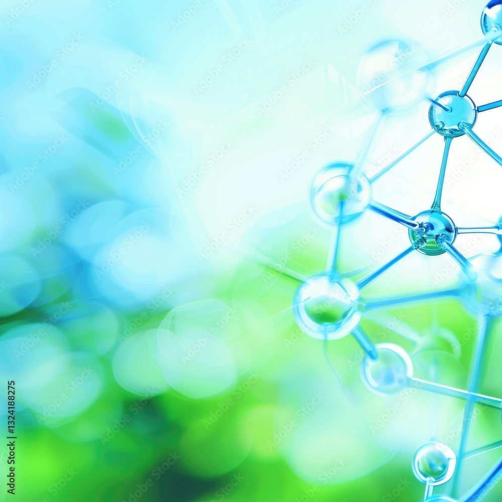 Poster abstract molecular structure with light reflection and green background for science
