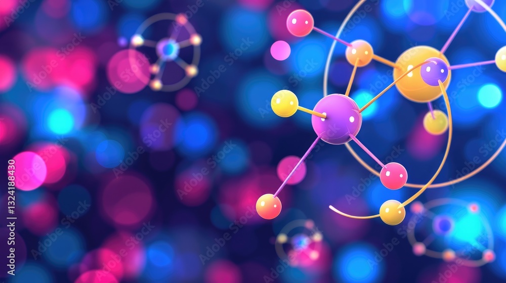 Poster colorful molecular structure with abstract background of light bokeh effects