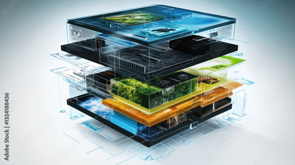 Poster layered data visualized, abstract cube
