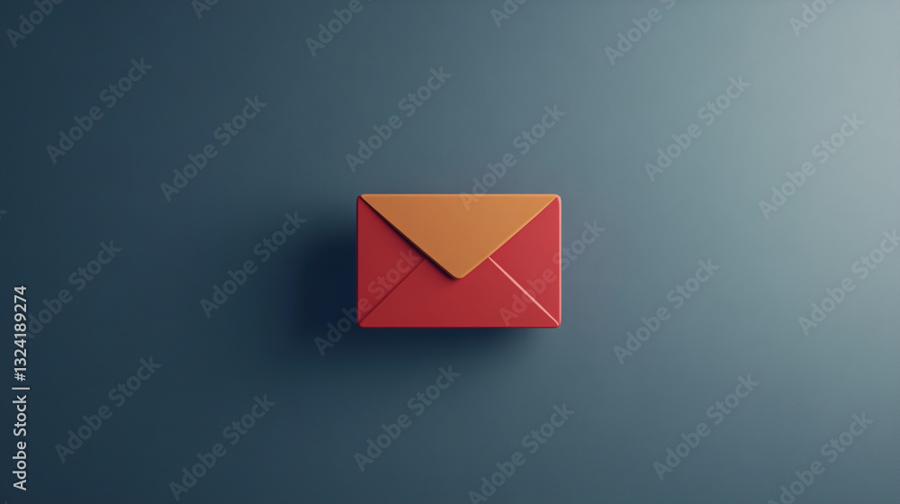 Poster simple red and orange envelope icon minimalist design background 3d mail post flat email clean style