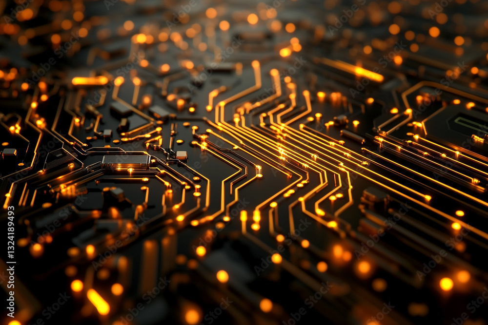 Poster abstract orange circuit board technology background image digital electronics dark lines design