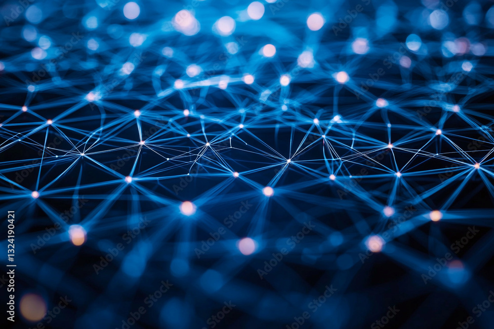 Poster abstract blue network digital connections technology background web mesh data lines nodes cyber