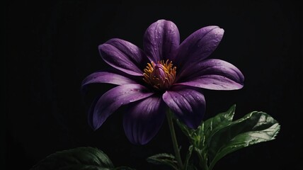 illustration of realistic purple flower on black background