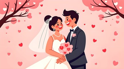 Cartoon wedding full of love