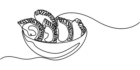 Indian Sweet (Gujia) Icon In Stroke Style, Delicious gujiya continuous one line drawing.