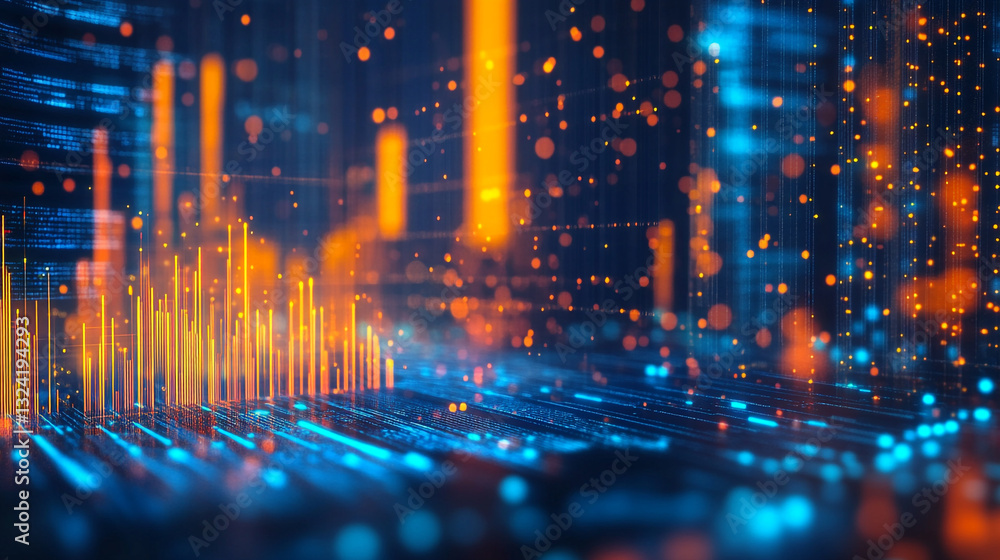 Aufkleber abstract digital data visualization background with orange and blue lights lines cyber future design