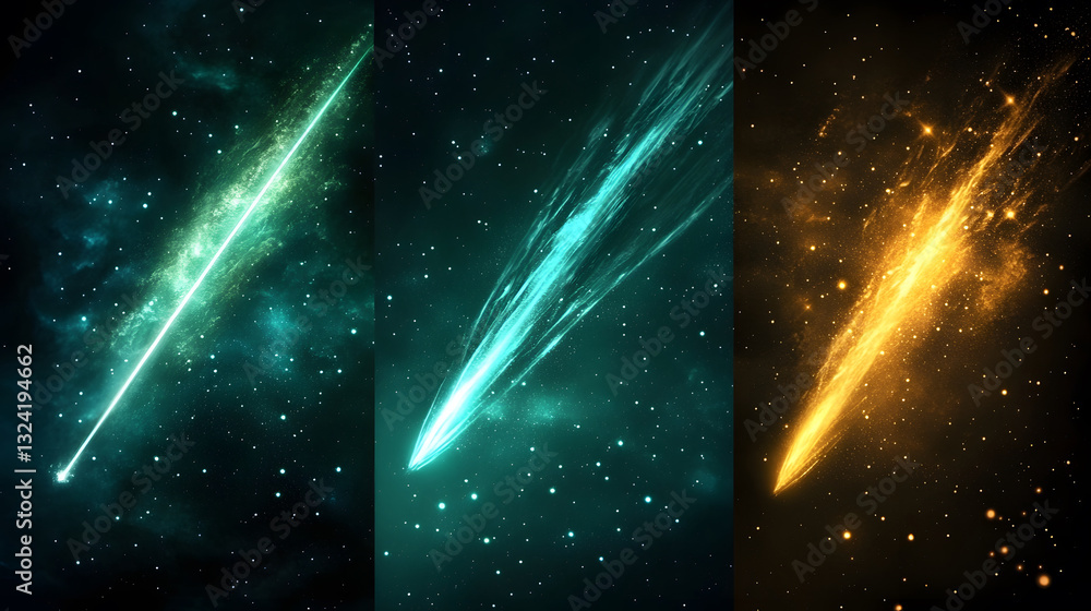 Poster meteor shower wonders outer space digital art cosmic environment majestic view celestial events