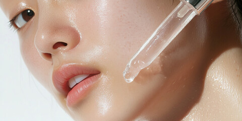 Close-up of Facial Skin with Serum Application