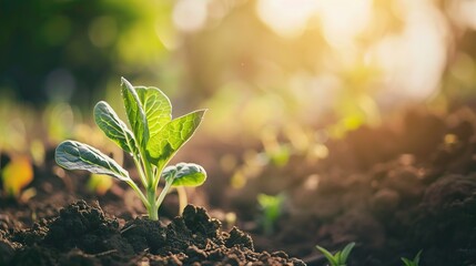 Close-up of a vibrant green lettuce plant growing in a garden on a sunny day, with a blurred background. Macro photography, professional photo