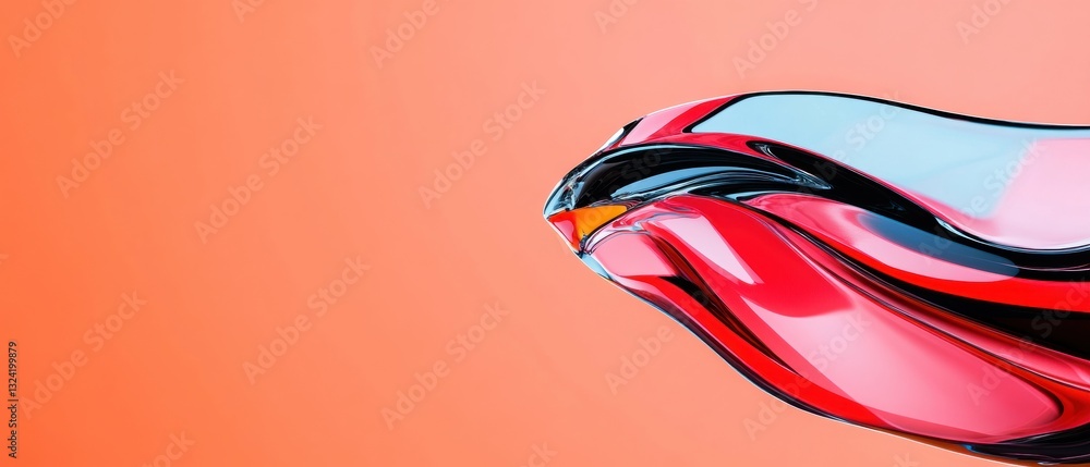 Aufkleber fluid dynamics reimagined sleek metallic wave sculpture in coral and chrome - modern design innovati