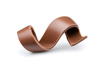 Realistic chocolate curl with smooth texture isolated on white backdrop