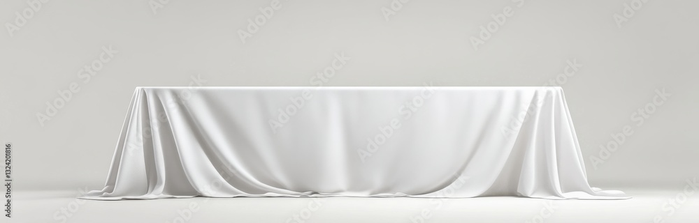 Poster clean minimalist white tablecloth draped on a rectangular table