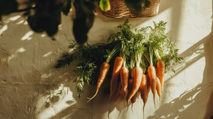 Fresh Organic Carrots Bunch Sunlight Wall Greens Harvest
