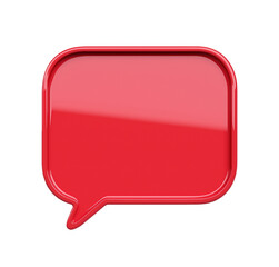 Sleek red rectangular speech bubble with rounded corners transparent image. Blank talk balloon dialogue isolated cutout 3d render. Communication chat cut out clipart design element png