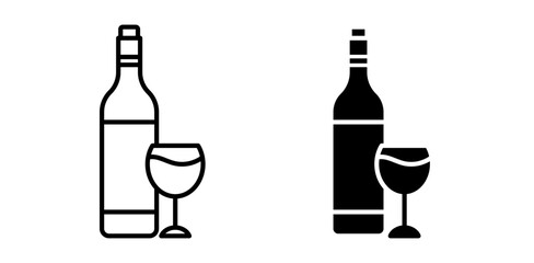 Bottle wine and glass icon pack in flat and thin liner vectors graphic for ui designs