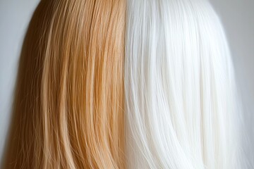 Fototapeta premium Beautiful girl with hair coloring in ultra blond. Stylish hairstyle done in a beauty salon. Fashion, cosmetics and makeup