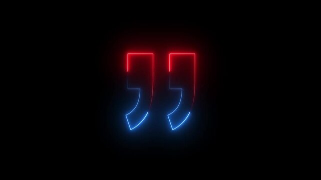 glowing neon Quotation mark up icon black color animation black background. concept of callout text template