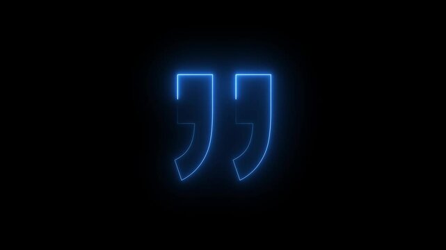 glowing neon Quotation mark up icon black color animation black background. concept of callout text template