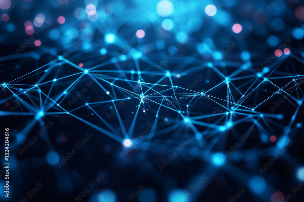 Poster abstract blue network digital connection lines background image web data dark nodes design modern