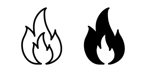 Fire flame icon pack in flat and thin liner vectors graphic for ui designs