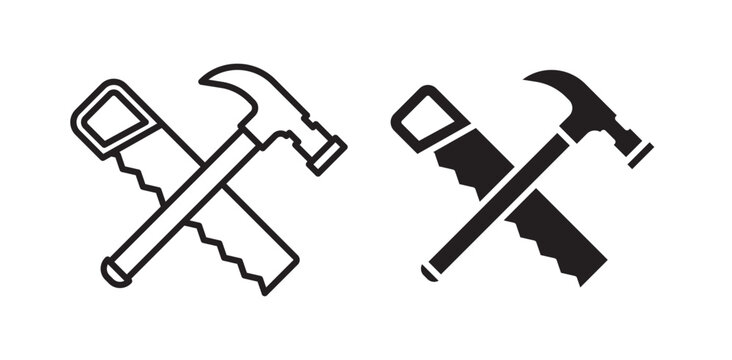 Hammer and saw icon pack in flat and thin liner vectors graphic for ui designs