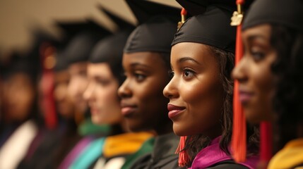 Diverse group of students celebrating academic achievement at graduation ceremony in caps and gowns