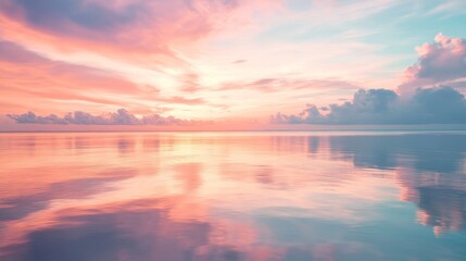 Obraz premium Dreamy seaside ambiance with soft pastel sky colors reflected