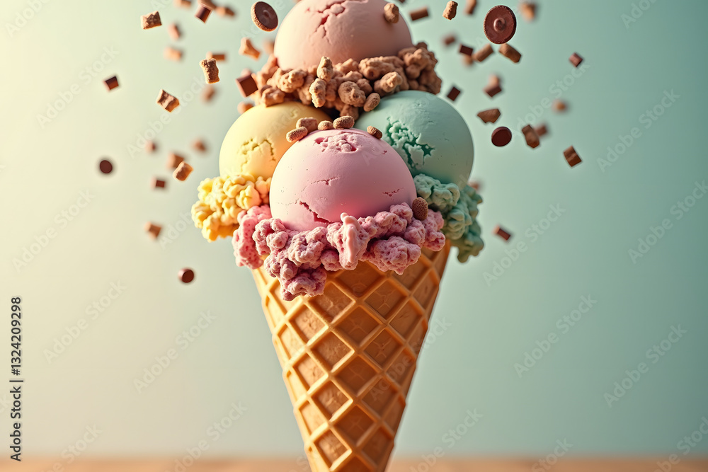 Poster a colorful ice cream cone topped with various scoops and sprinkles creates a playful and delightful 