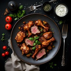 Fototapeta premium Meat Dish or Mutton Dish Black background