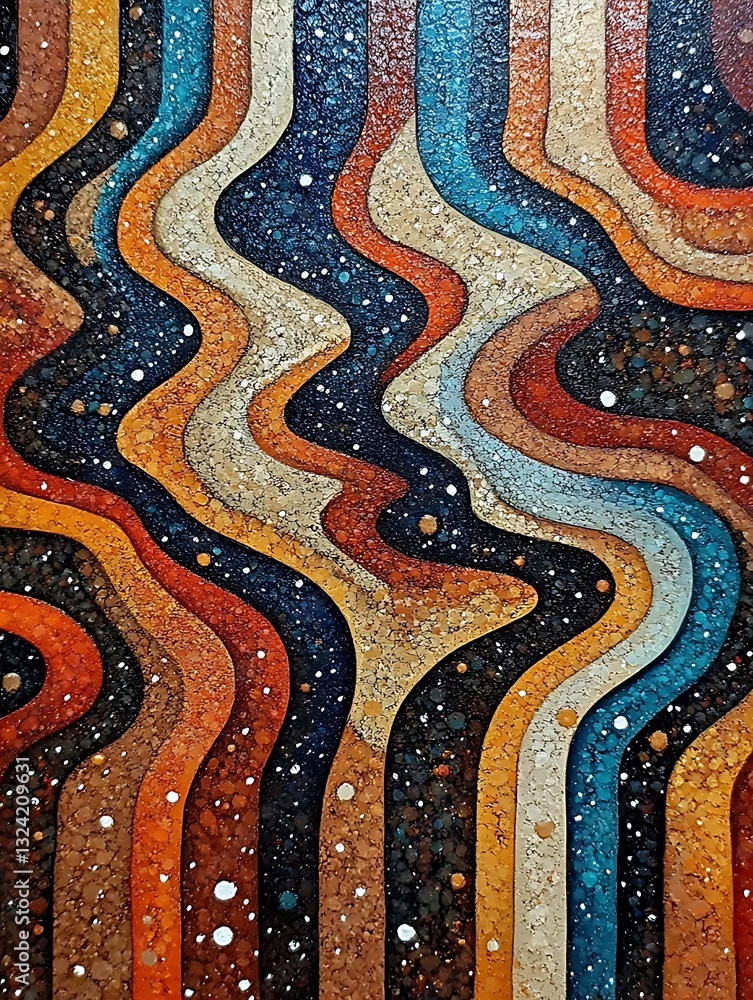 Poster abstract artwork featuring wavy patterns and galaxy-like elements