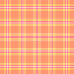 Colorful plaid repeat pattern.Gingham checkered tartan seamless pattern in orange peach pink yellow.Geometric graphic vector illustration background design for fabric and print.