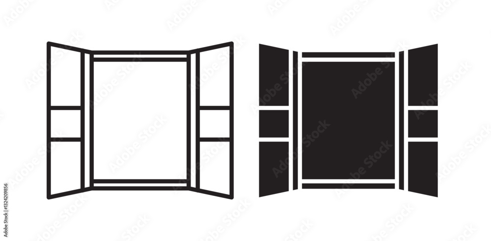 Poster opened window icon pack in flat and thin liner vectors graphic for ui designs