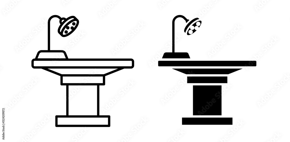 Poster operating table icon pack in flat and thin liner vectors graphic for ui designs