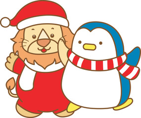 Cute Lion christmas vector icon. Funny baby Lion animal series christmas illustration.