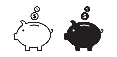 piggy bank icon pack in flat and thin liner vectors graphic for ui designs