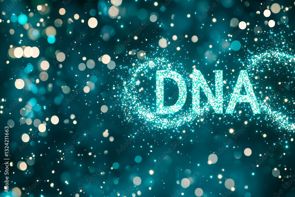 Poster Colorful sparkles create a vibrant representation of DNA structure in a scientific visualization
