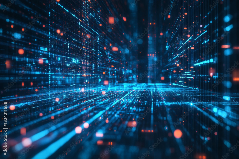 Poster abstract digital data stream network technology background web blue code grid lines cyber space ligh