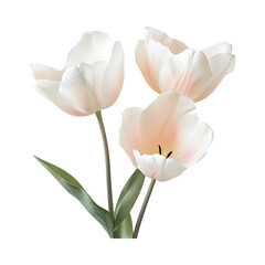 Fototapeta premium Three White Tulips Isolated on Transparent Background