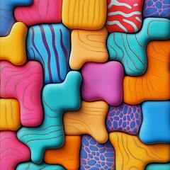 Fototapeta premium A vibrant and playful abstract pattern featuring an array of colorful, rounded shapes with diverse textures and patterns, creating a visually engaging and whimsical composition perfect for backgrounds