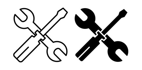 spanner & screwdriver icon pack in flat and thin liner vectors graphic for ui designs